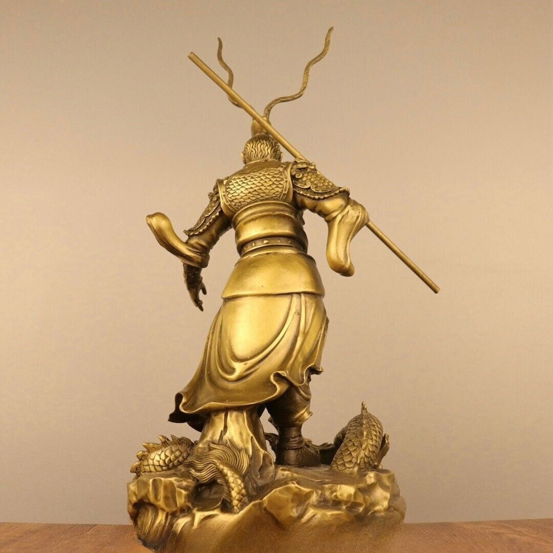 15'' Purple Bronze Gold Monkey King Dragon Sun Wukong Statue
