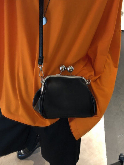 Vintage Shell Clip Shoulder Bag Wide Strap Handbag Synthetic Leather Chain Purse
