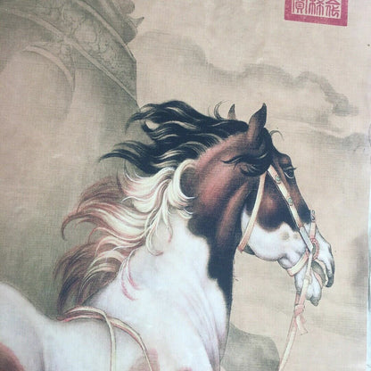 Chinese Old Scroll Lang shining - horse Pictures Painting Rice Paper Painting