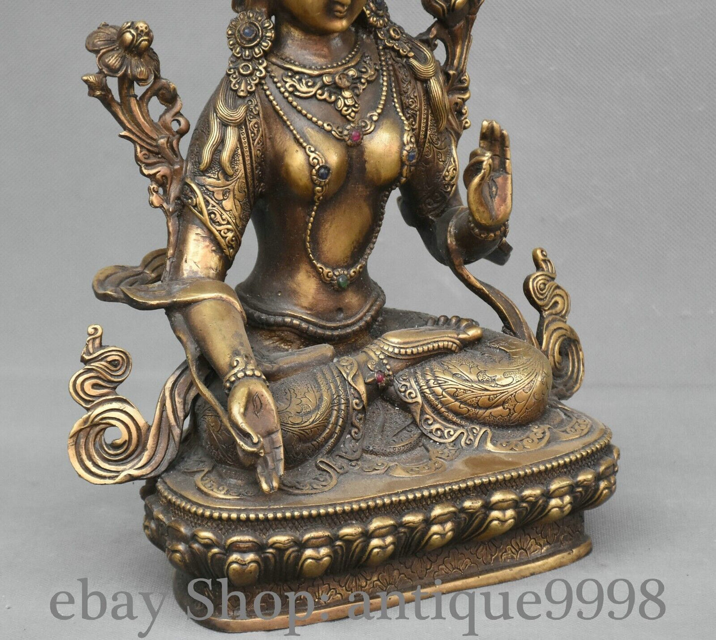 12.5'' Old Tibet Bronze Gilt White Tara Mahayana Buddhism Enlightenment Statue
