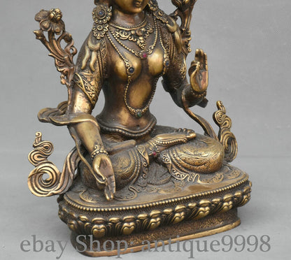 12.5'' Old Tibet Bronze Gilt White Tara Mahayana Buddhism Enlightenment Statue