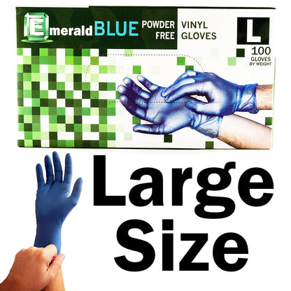 Emerald Shannon 100 Count SIZE LARGE Powder-Free Vinyl Gloves – 4 Mil, Blue