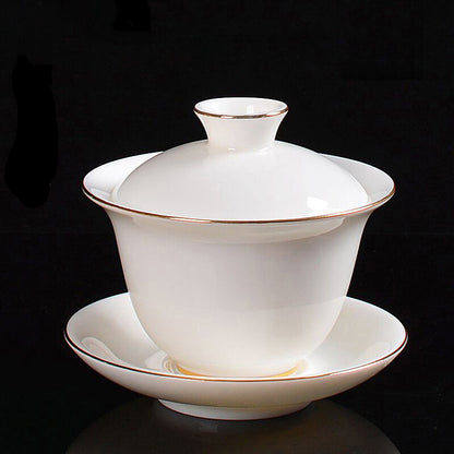 Gaiwan Tea Brewer Bowl Cup Saucer Porcelain Tureen Solid Color Dehua Cup Bowl