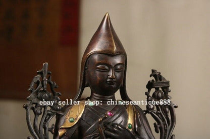 7" Old Tibet Bronze Gilt Inlay Gems Je Tsongkhapa Lama Guru Master Buddha Statue