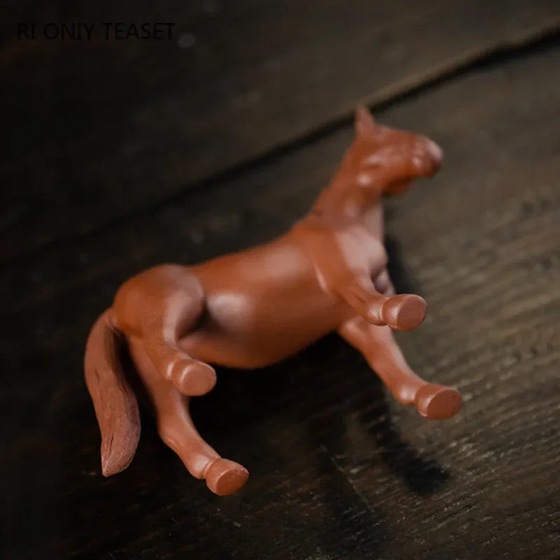 12cm Chinese Yixing Purple Clay Lucky Zodiac Horse Tea Pet Statue Ornament