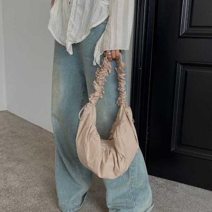 Drawstring Strap Shoulder Bag Pleated Handbags Large Cloth Totes Underarm Bags