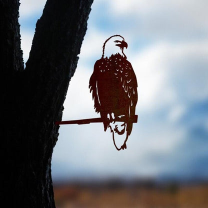Metal Statue Rustic Hanging Decoration Sign Outdoor Bird Tree Yard Metal Art