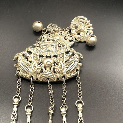 Vintage Silver-Tone Carp Dragon Gate Pendant Collectible