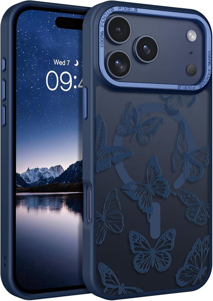 for Iphone 17 Pro Case, Cute Butterfly Pattern Magnetic 17 Pro Phone Case [Compa