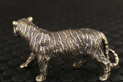 Noble Chinese Bronze Tea Pet Tiger Statue Figure Good Stand Table Deco Gift