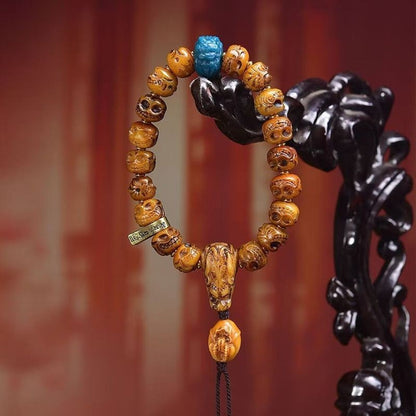 Tibetan Carved Bracelet Single Circle Buddhist Beads Vintage Style Jewelry