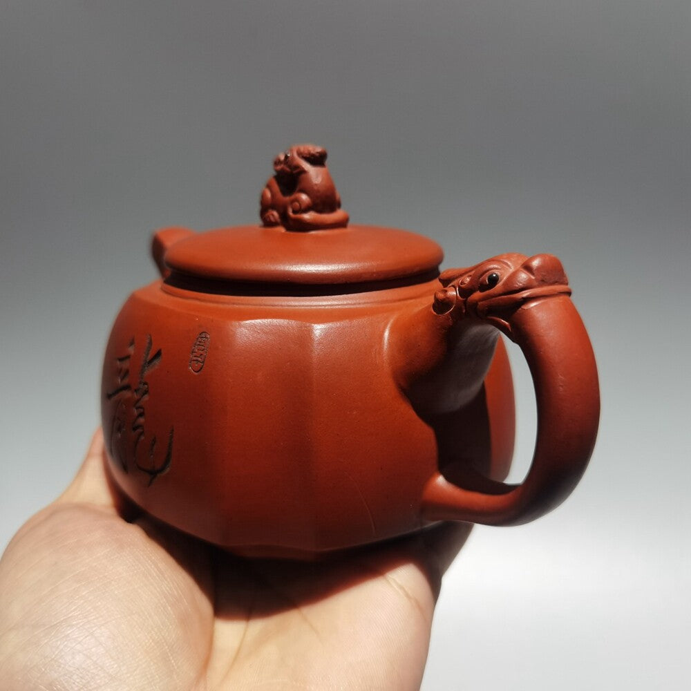 Chinese Old Yixing Clay Teapot Sifang Dragon Pot Purple Sand Teapot 400cc
