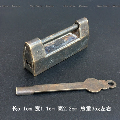 Antique Qing Dynasty Copper Padlock 2.01" Vintage Chinese Chest Lock Wooden Box