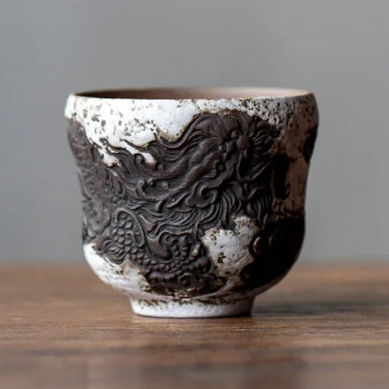 70ml Gourd Cup Rock Clay Powder Ceramic Tea Cup Handmade Relief Coarse Pottery