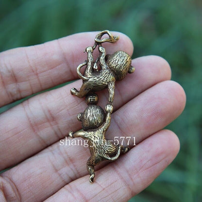Antique Copper Climbing Monkey Figurine Miniature Ornament Hanging Brass Funny