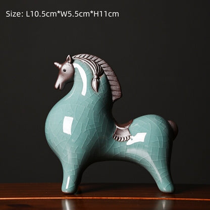 One Piece Crackle Glaze Porcelain Tea Pet Horse Statue Chinese Zodiac Signs New
