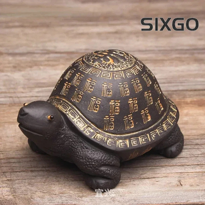 9.5cm Yixing Purple Clay Tea Pet Turtle Ornament Hand-carved Desktop Crafts