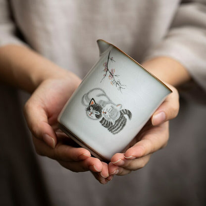 300Ml Chinese Ceramic Fair Cup Chahai Cat Pattern Kung Fu Tea Set Accessories
