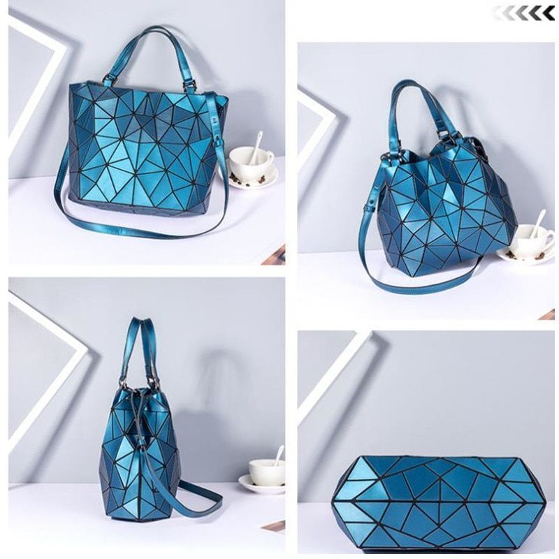Hologram Bag Frosted Matte Crossbody Bag Bucket Purse Geometric Shoulder Handbag