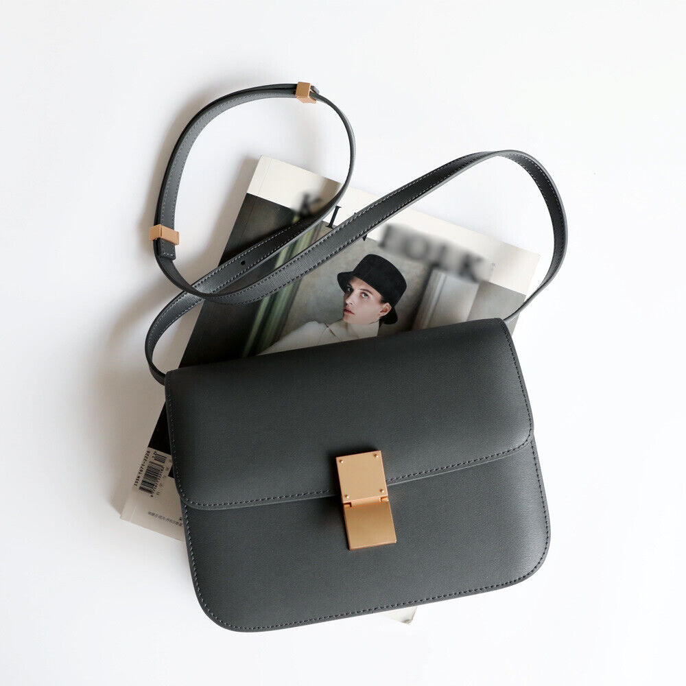 Real Leather Small Flap Box Square Clutch Shoulder Bag Purse Crossbody Trunk