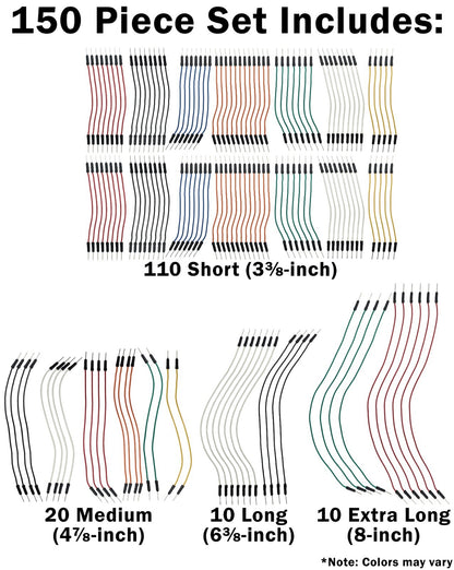 150 Pack Flexible Solderless Breadboard Jumper Wires M/M, 4 Different Lengths