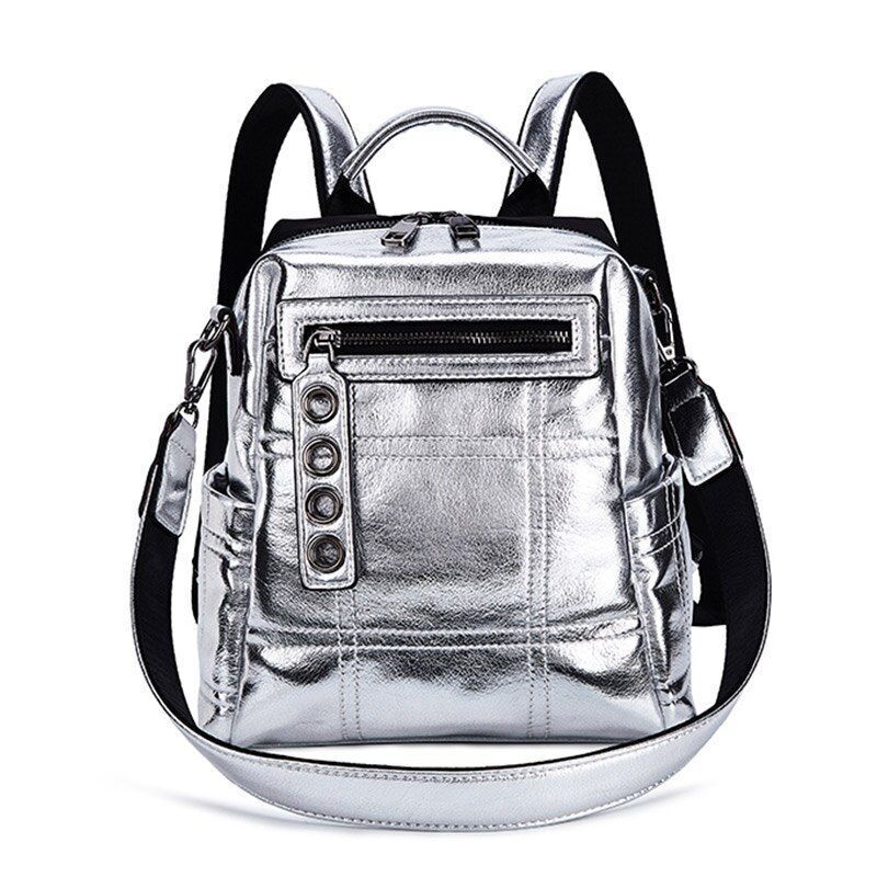 Glitter Backpack Shoulder Bag Multifunction Schoolbag Rucksack Travel Bag Silver