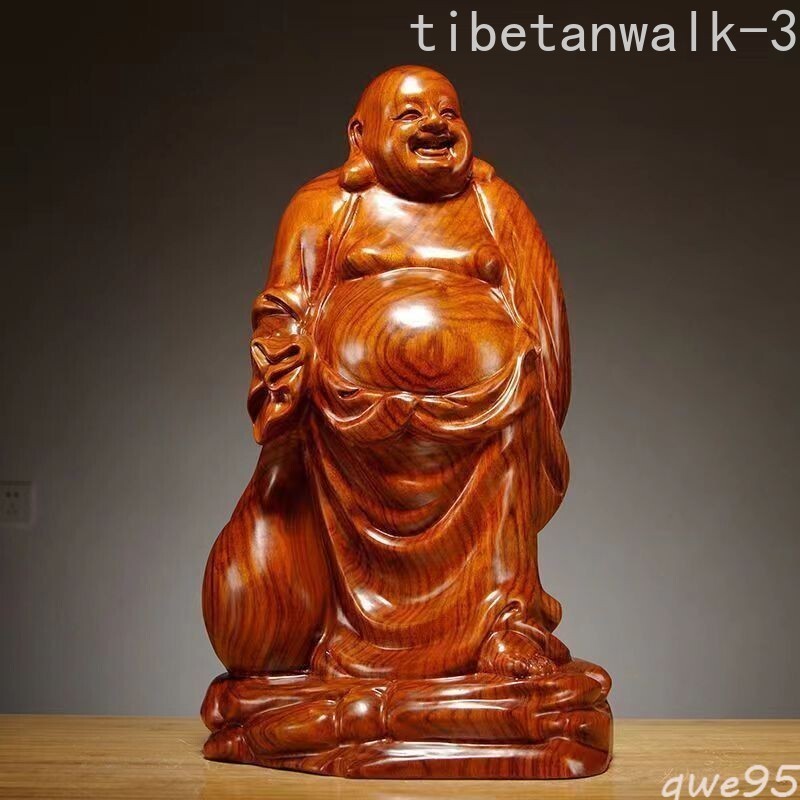 Chinese Red Rosewood Carving Maitreya Buddha Home Decor