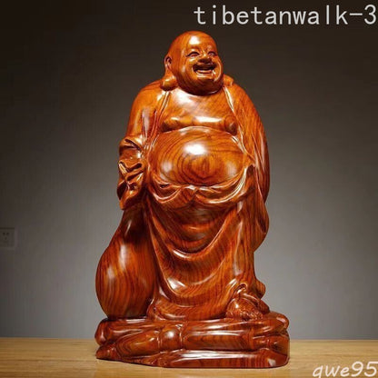 Chinese Red Rosewood Carving Maitreya Buddha Home Decor