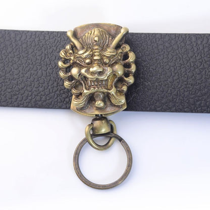 Brass Demon Head Keychain Retro Belt Clip Unisex Car Key Ring Accessory