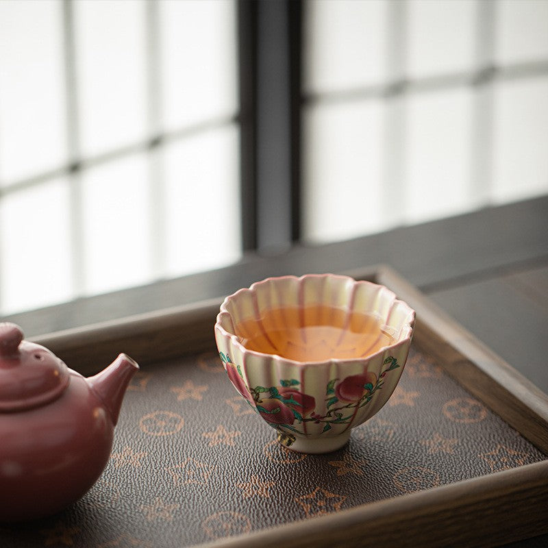 Boutique Tea Cup Crackle Glaze Ruyao Craft Porcelain Master Cup Lotus Design Cup
