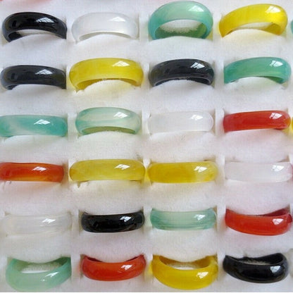 10/100pcs Wholesale Natural Agate Ring Jewelry Gemstone Colorful Band Rings Lots