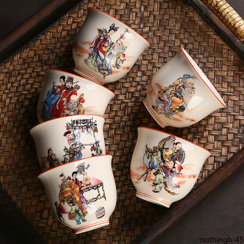 Retro Mutton Fat Jade Porcelain Chinese Longevity Peach Single Cup Tea Cup