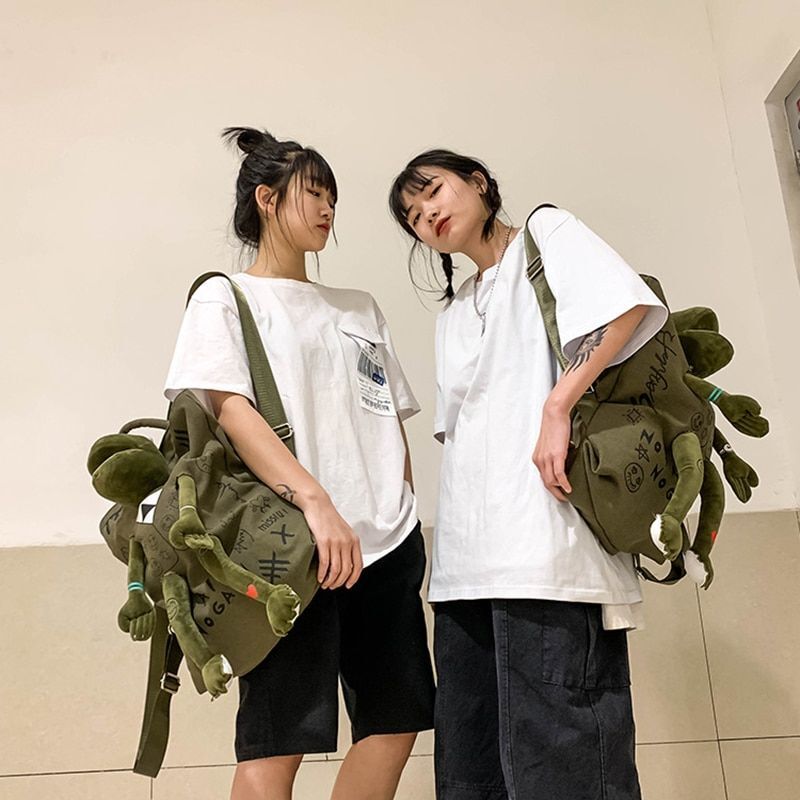 Large 3D Frog Backpack School Bag Canvas Handbag Traveling Bags 37*10*40 CM 1PC
