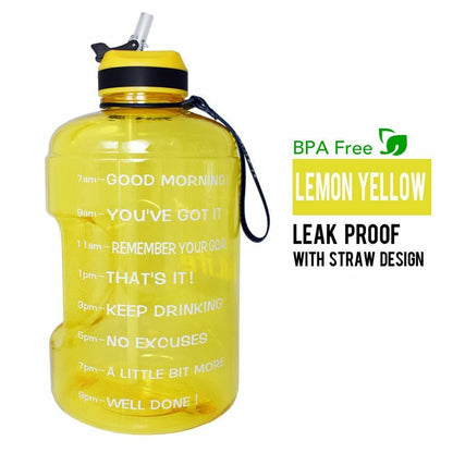 Water Bottle 1 Gallon Straw Clear Plastic Drinking Bottles Big GYM Jug Cup BPA