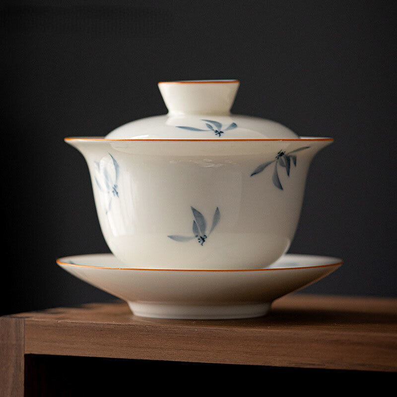 165ml Ceramic Porcelain Handmade Hand Painted Gaiwan Tea Lid Cup Tea Bowl
