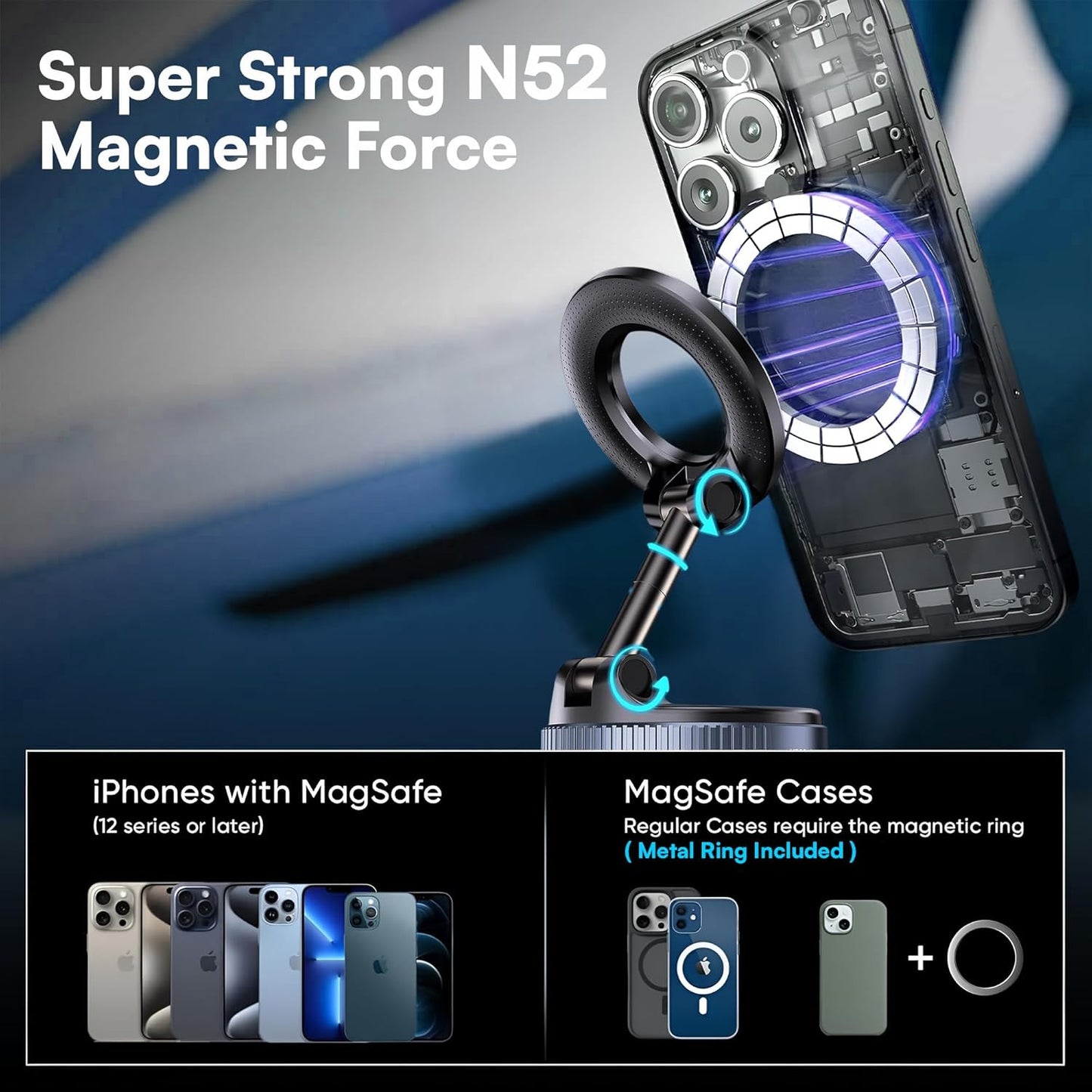 2026 Model Magnetic Car Phone Holder – Strong Suction Cup Car Mount for Iphone &