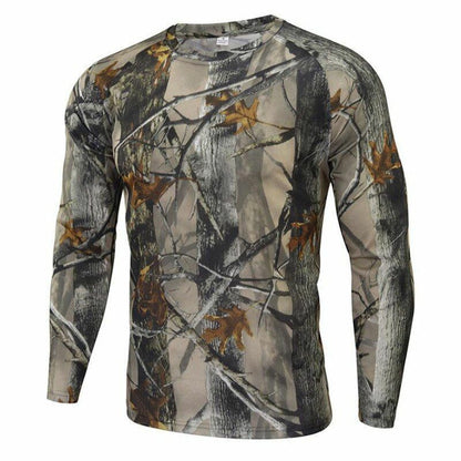 Camouflage T-shirt Outdoor Hiking Camping Military Tactical Long Sleeve Top M-XL