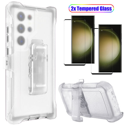 For Samsung Galaxy S23 S23+ S23 Ultra Clear Case w Clip Holster Belt Stand Cover
