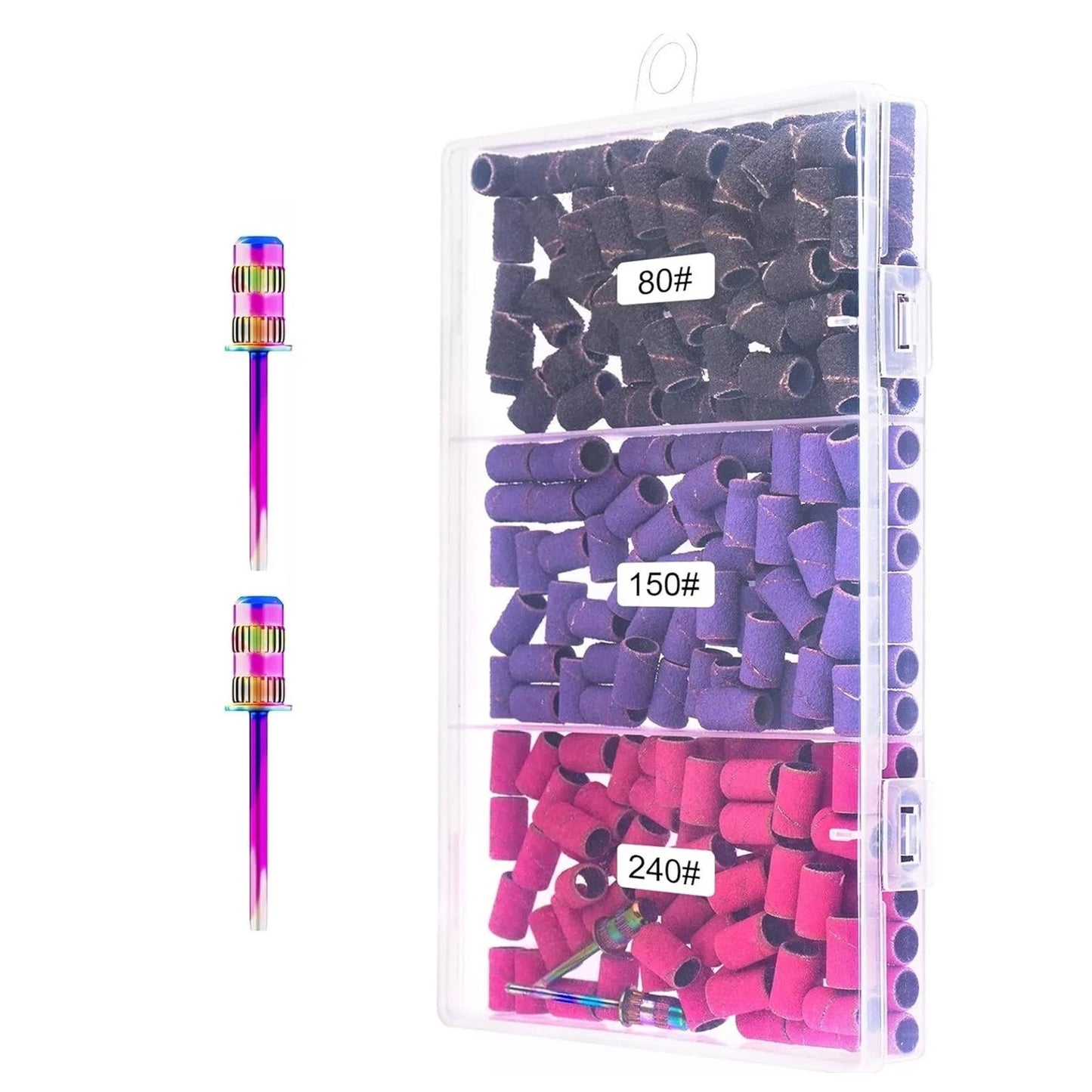 210Pcs Nail Sanding Bands Set For Manicure Pedicure Drill Bit #80/#150/#240 Grit