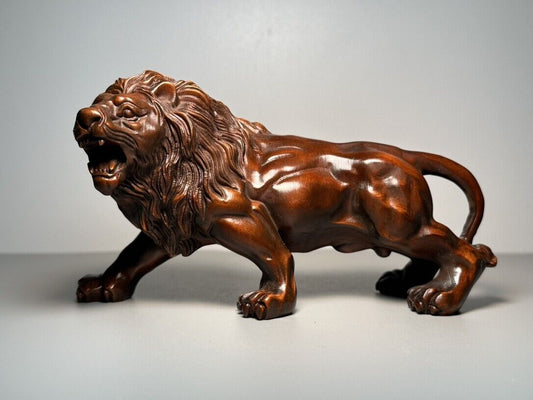 Vintage Wooden Carving Fierce Lion Statue Ornament Woodwork Sculpture Home Decor