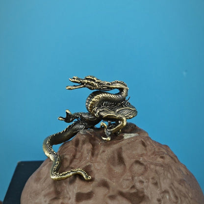 Brass Dragon Statue Mini Landscape Bonsai Fish Tank Rockery Decor Ornament