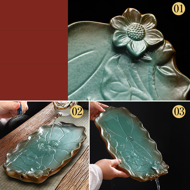 Chinese Ceramic Tea Tray Carved Tea Plate Water Reservoir Serving Tray Creative