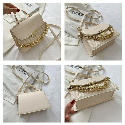 Thick Chain Handbags New Female Embroidery Shoulder Bags PU Flap Crossbody Bags