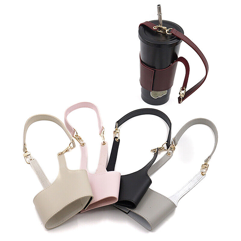 Leather Cup Cover Pouch Portable Water Bottle Sleeve Bag Leather Carrying Strap