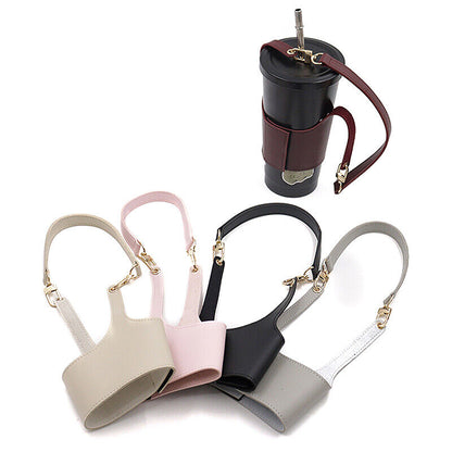Leather Cup Cover Pouch Portable Water Bottle Sleeve Bag Leather Carrying Strap