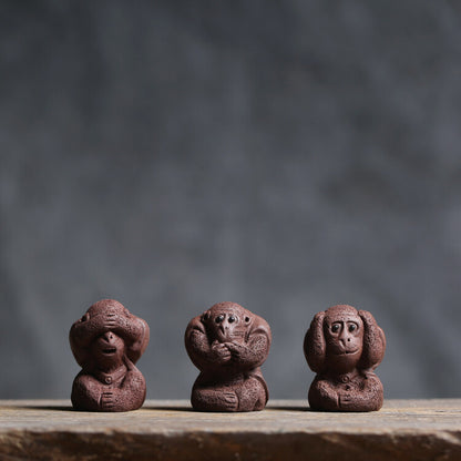 3pcs/lot Little Monkey Statue Home Table Decoration Lovely Zisha Tea Pet Mascot