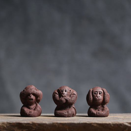 3pcs/lot Little Monkey Statue Home Table Decoration Lovely Zisha Tea Pet Mascot