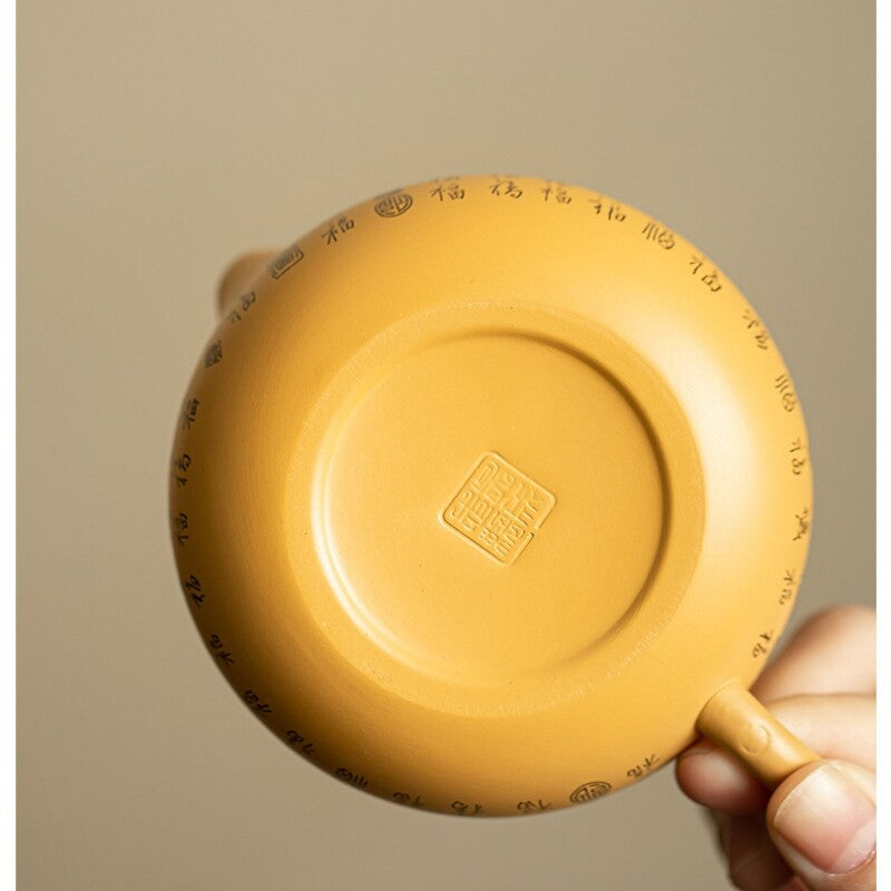 One Pot + Two Cup Handmade Xishi Pot Marked Matching Tea Cup Pot Zisha Duan Clay