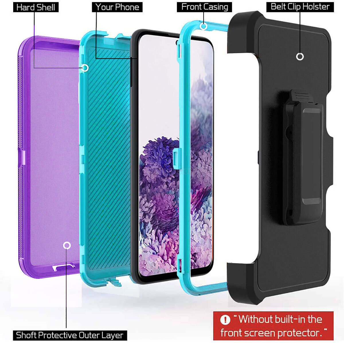 Case Rugged Clip Holster Cover, Tempered Glass - Thumbnail 2