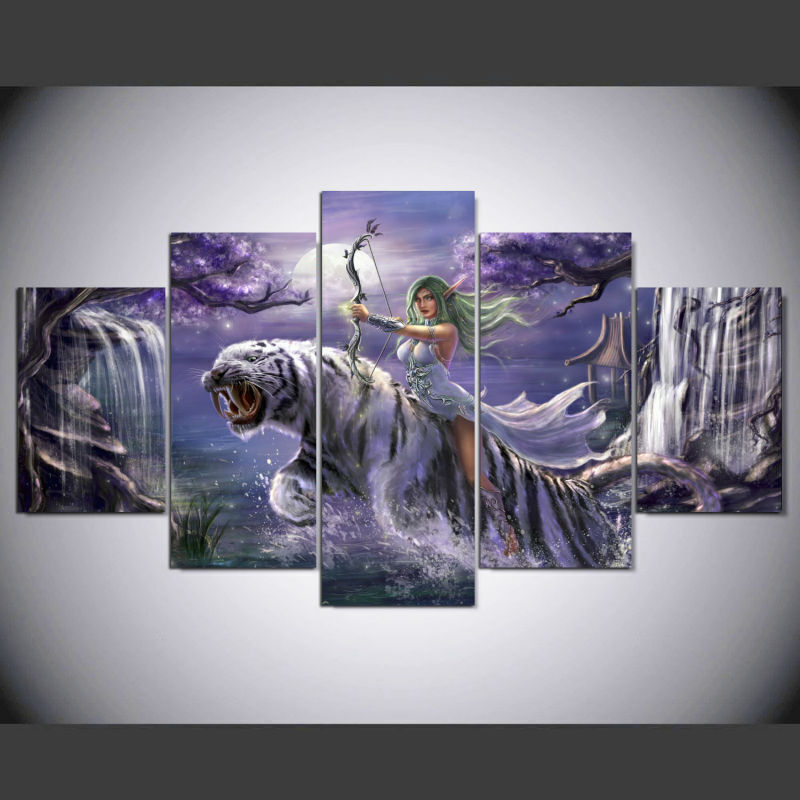 World of Warcraft Belle Tiger Canvas Prints Painting Wall Art Home Decor 5PCS
